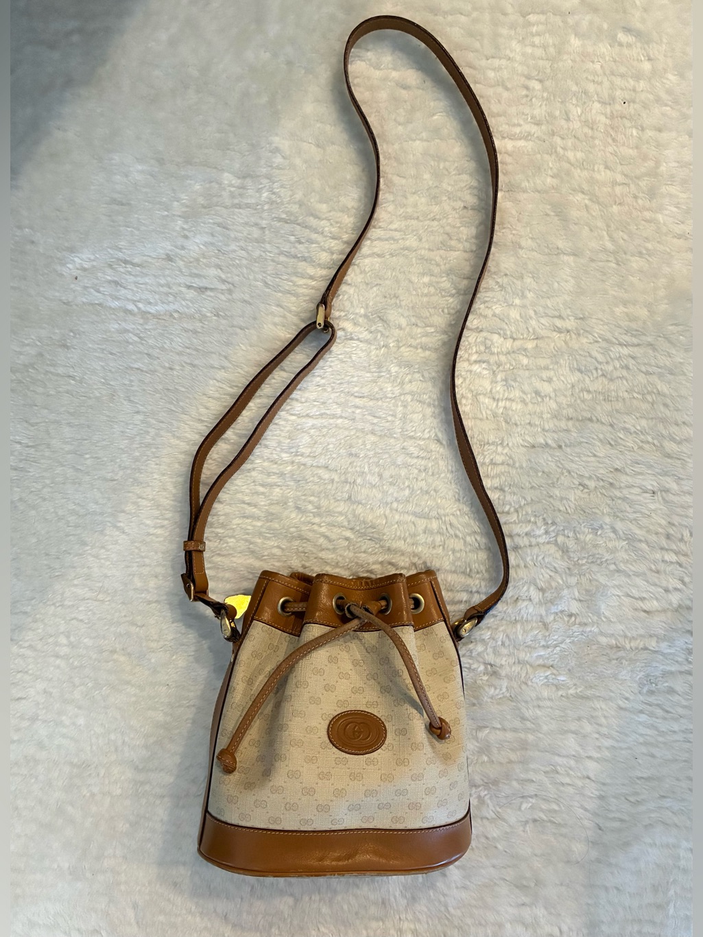 Gucci Vintage Monogram Beige Brown Mini Bucket Bag